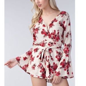 Honey Belle | Floral Surplice Bell Sleeve Romper